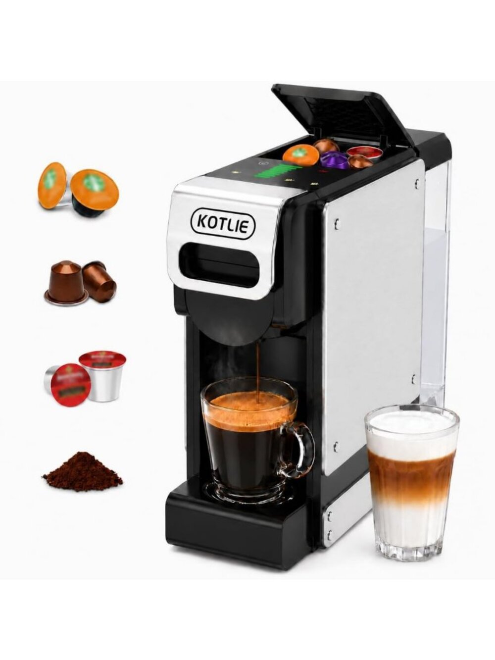 Single Serve Coffee Maker for K-Cup, Nespresso & Grounds - 34oz, 7 Settings